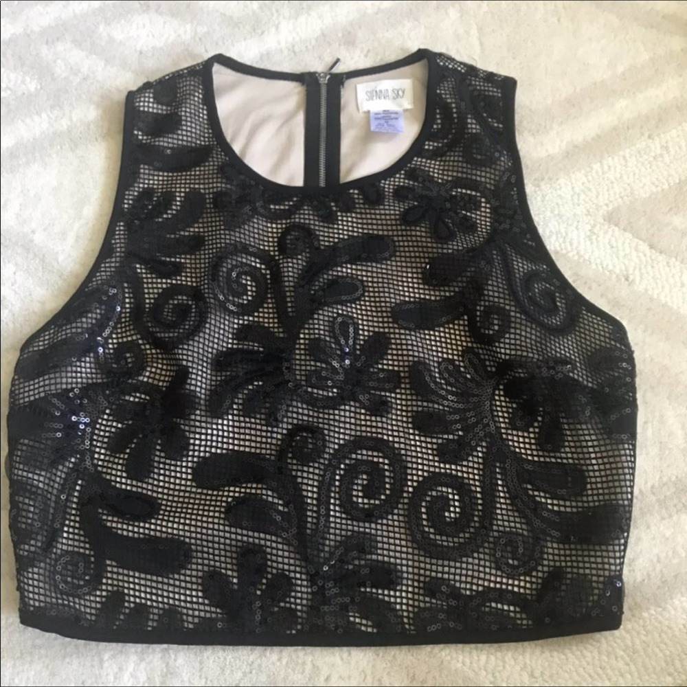 Sienna Sky Black Floral Sequin Crop Top Size M